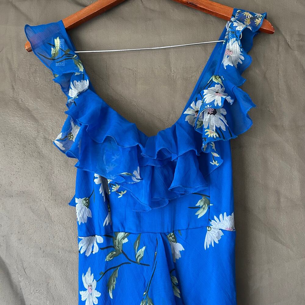 Asos Design Blue Ruffle Trim Dipped Hem Maxi Dress US Size 4 - Picture 3 of 14